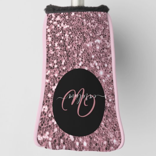 Stijlvolle monogram naam roos goud glitter zwart golfheadcover (Draai 90)