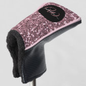 Stijlvolle monogram naam roos goud glitter zwart golfheadcover (3/4 voorkant)