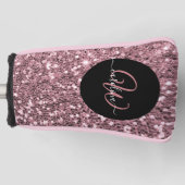 Stijlvolle monogram naam roos goud glitter zwart golfheadcover (Voorkant)