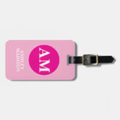 Stijlvolle Monogram Naam Roze Bagagelabel (Voorkant horizontaal)