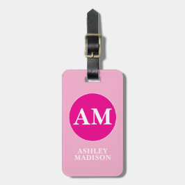 Stijlvolle Monogram Naam Roze Bagagelabel