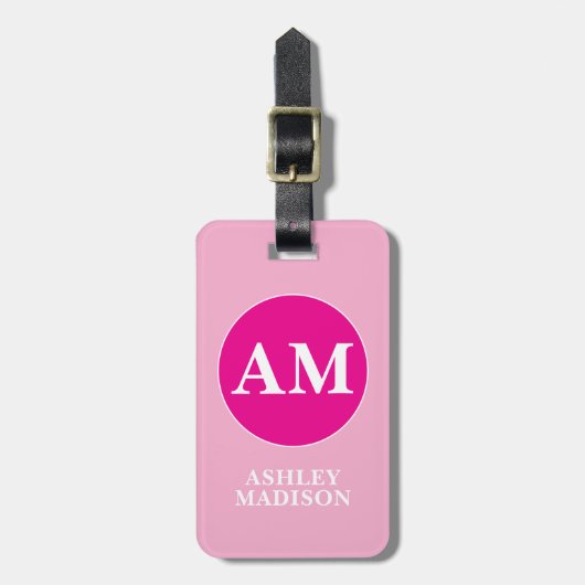 Stijlvolle Monogram Naam Roze Bagagelabel (Voorkant verticaal)