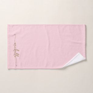 Stijlvolle Monogram Naam Script Blush Pink Gold Handdoek