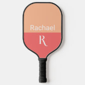 Stijlvolle Monogram Naam Typografie Peach Pickleball Paddle (Voorkant)