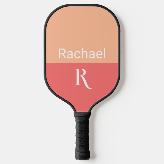 Stijlvolle Monogram Naam Typografie Peach Pickleball Paddle (Voorkant)