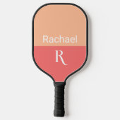 Stijlvolle Monogram Naam Typografie Peach Pickleball Paddle (Achterkant)