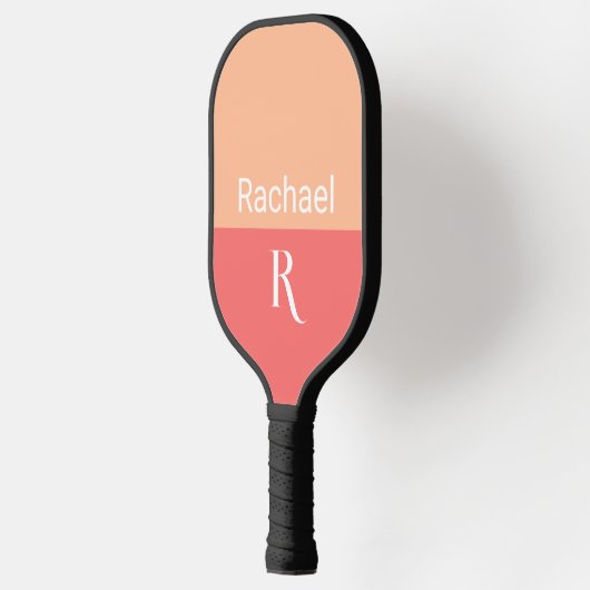 Stijlvolle Monogram Naam Typografie Peach Pickleball Paddle (Links)