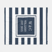 Stijlvolle Monogram Navy Blue Witte Streep Fleece Deken (Voorkant (Horizontaal))