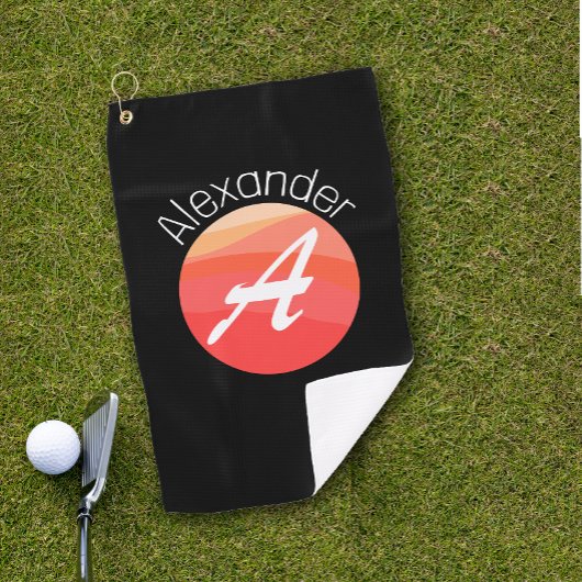 Stijlvolle monogram oranje letter Een zwarte golfh Golfhanddoek