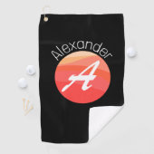 Stijlvolle monogram oranje letter Een zwarte golfh Golfhanddoek (Insitu)