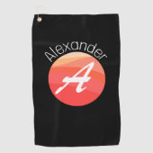 Stijlvolle monogram oranje letter Een zwarte golfh Golfhanddoek (Voorkant)