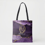Stijlvolle Monogram Paarse Agaat Gouden Glitter Tote Bag (Voorkant)