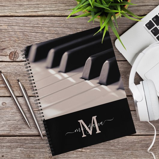 Stijlvolle Monogram Pianodocent Zwart-wit Notitieboek