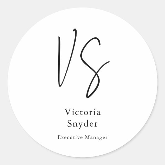 Stijlvolle Monogram Professionele Jouw naam Ronde Sticker (Voorkant)