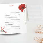 Stijlvolle monogram rode papavernoten notitieblok<br><div class="desc">Met een levendige rode papaver in de bovenhoek en een eenvoudig ontwerp is het ideaal voor een minimalistisch thuis of kantoor. Het woord "noten; kan worden gewijzigd. Voeg je eigen naam en familienaam initiaal toe en je hebt een modern gepersonaliseerd notitieblok. De ruimte is in de marge gelaten voor zijaantekeningen....</div>