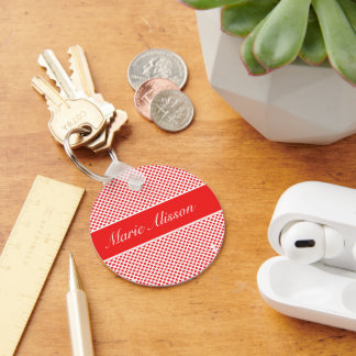 Stijlvolle monogram rode stippen patroon wit sleutelhanger