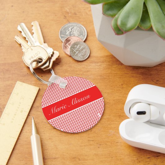 Stijlvolle monogram rode stippen patroon wit sleutelhanger (Bureau)