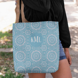 Stijlvolle Monogram Roze en Blauw Custom Tote Bag