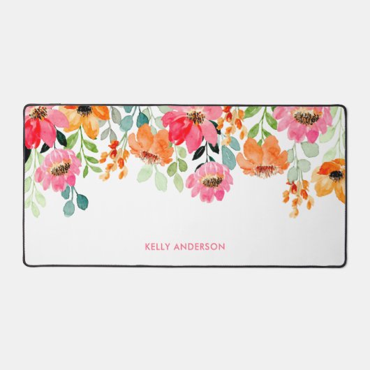 Stijlvolle Monogram Roze Waterverf floraal Bureaumat (Voorkant)