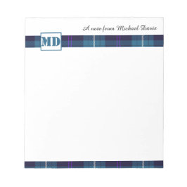 Stijlvolle Monogram Script Naam Persoonlijk Tartan Notitieblok