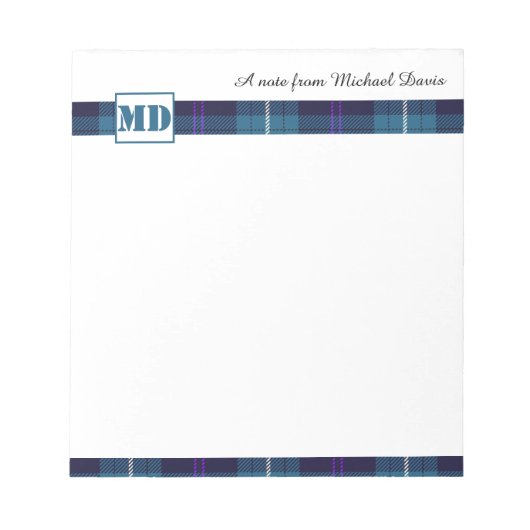 Stijlvolle Monogram Script Naam Persoonlijk Tartan Notitieblok (Voorkant)