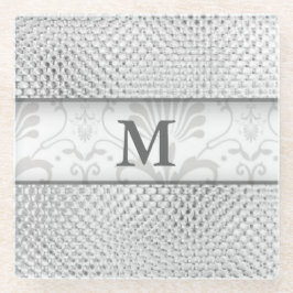 Stijlvolle Monogram Silver Grey Designer Glazen Onderzetter