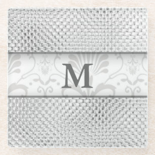 Stijlvolle Monogram Silver Grey Designer Glazen Onderzetter