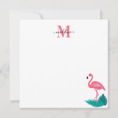 Stijlvolle Monogram Tropisch Roze Flamingo Vierkan Notitiekaartje (Voorkant)