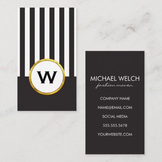 Stijlvolle Monogram verticale strepen Visitekaartje (Voorkant / Achterkant)