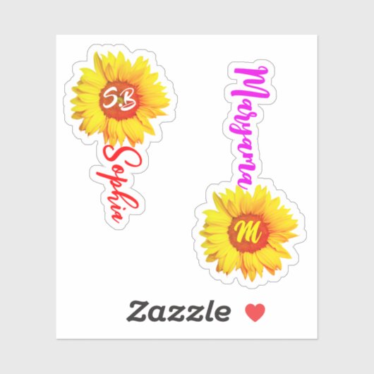 (Stijlvolle monogram zonnebloem) Gepersonaliseerde Sticker (Vel)