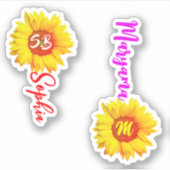 (Stijlvolle monogram zonnebloem) Gepersonaliseerde Sticker (Voorkant)