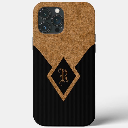 Stijlvolle Monogram Zwart en Tan Achtergrond Elega Case-Mate iPhone Case (Achterkant)