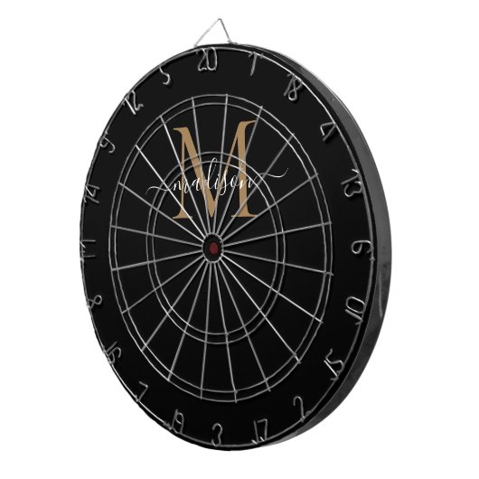 Stijlvolle Monogram Zwart Goud Elegant Girly Scrip Dartbord (Voorkant Rechts)