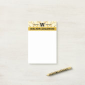 Stijlvolle monogram zwart goud naam, minimaal eleg post-it® notes (Op bureau)