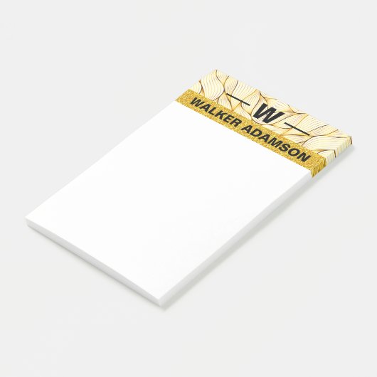 Stijlvolle monogram zwart goud naam, minimaal eleg post-it® notes (Schuin)