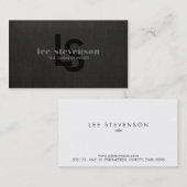 Stijlvolle monogram zwart linnen look professionee visitekaartje (Voorkant / Achterkant)