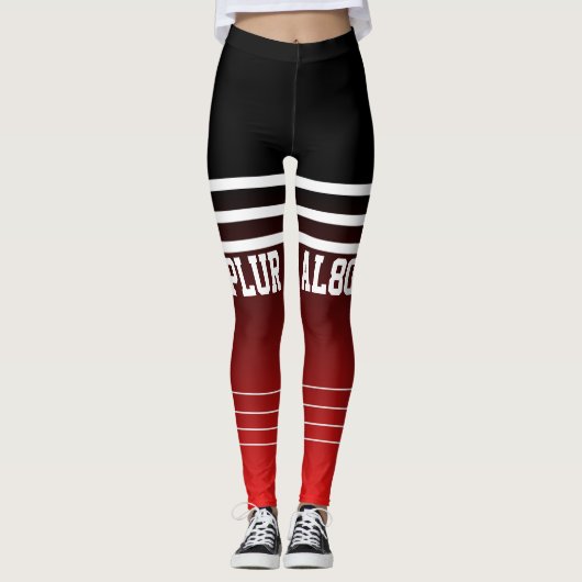 Stijlvolle monogramme gradiënt zwarte rode werkout leggings (Voorkant)