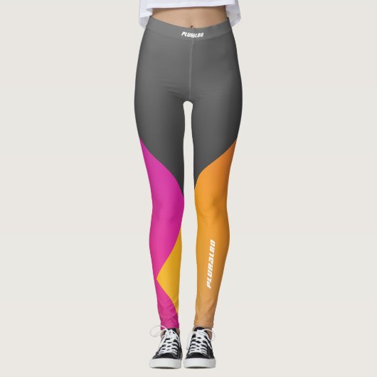 Stijlvolle monogramme grijze roze gele werkout leggings (Voorkant)