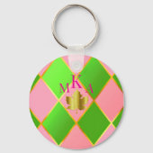 Stijlvolle Monogrammed Roze en Groene Argyle Sleutelhanger (Voorkant)