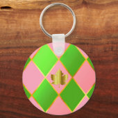 Stijlvolle Monogrammed Roze en Groene Argyle Sleutelhanger (Achterkant)
