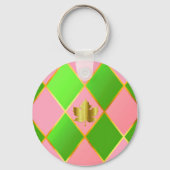 Stijlvolle Monogrammed Roze en Groene Argyle Sleutelhanger (Achterkant)