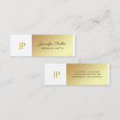 Stijlvolle Monogrammed Wit en Goud Duidelijke Luxe Mini Visitekaartje (Voorkant / Achterkant)