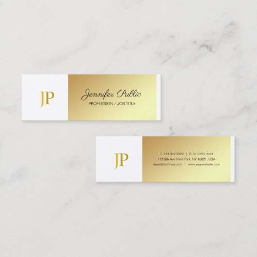 Stijlvolle Monogrammed Wit en Goud Duidelijke Luxe Mini Visitekaartje (Voorkant / Achterkant)