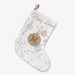 Stijlvolle monogrammen bruine en grijze sneeuwvlok kleine kerstsok
