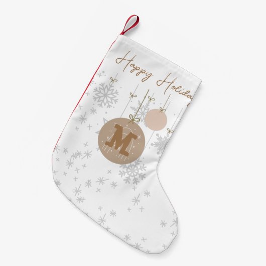 Stijlvolle monogrammen bruine en grijze sneeuwvlok kleine kerstsok (Voorkant (Hangend))