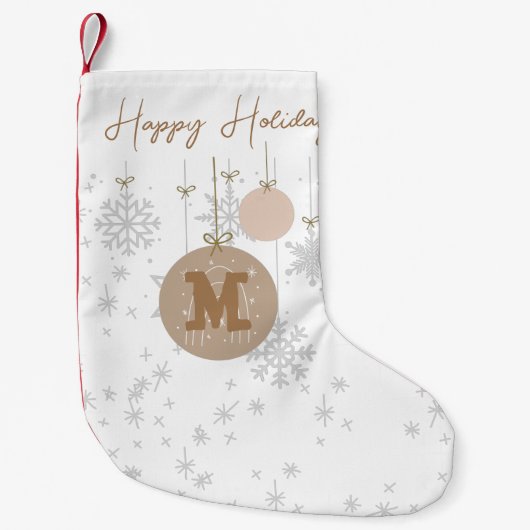 Stijlvolle monogrammen bruine en grijze sneeuwvlok kleine kerstsok (Voorkant)