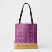 Stijlvolle monogrammen goud- en paarse damaszirl tote bag (Voorkant)