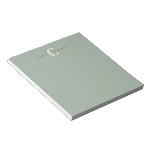 Stijlvolle monogrammen Naam Chic Sage Green Notitieblok (Schuin)