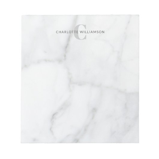 Stijlvolle monogrammen naam in witte grijze marmer notitieblok (Voorkant)