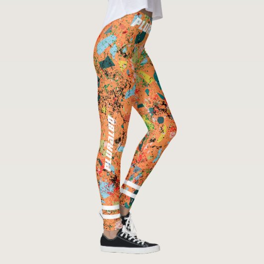 Stijlvolle monogrammen oranje patroon werkout leggings (Rechts)